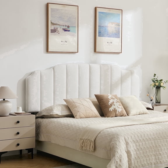 BRILHAMEZ Adjustable Upholstered Headboard, Full / Queen Size Linen Fabric Padded Headboard for Bed Frame, White
