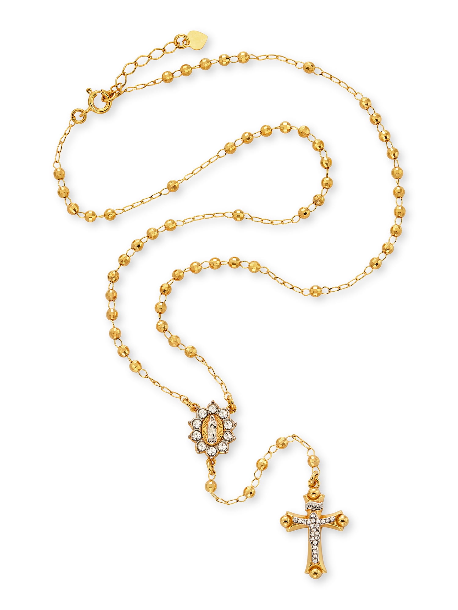 18k Gold Layered Medium Bead Rosary Necklace with Virgin Image Photo L –  Bella Joias Miami