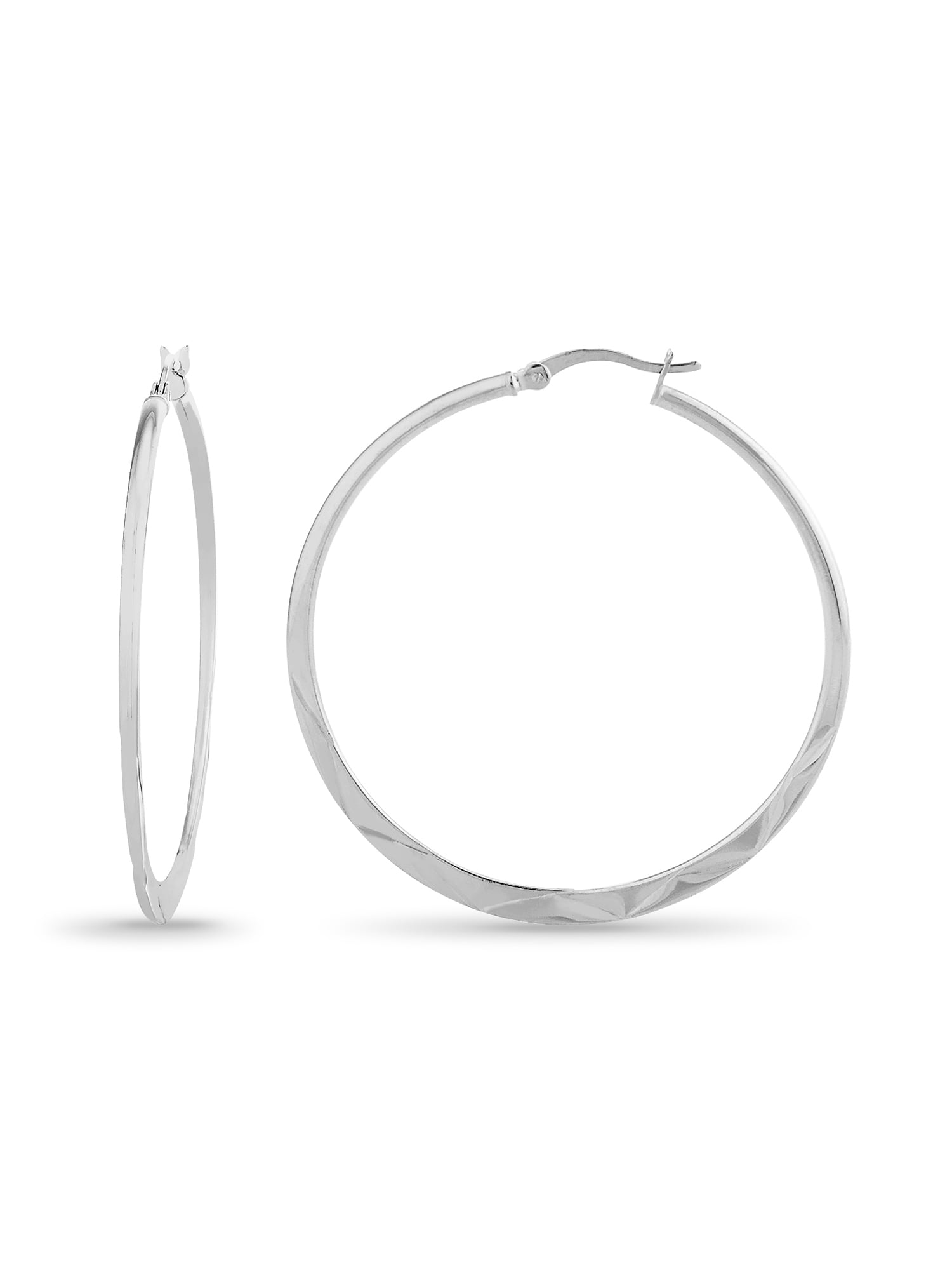 BRILLIANCE Sterling Silver Diamond Cut Graduated Hoop Earrings