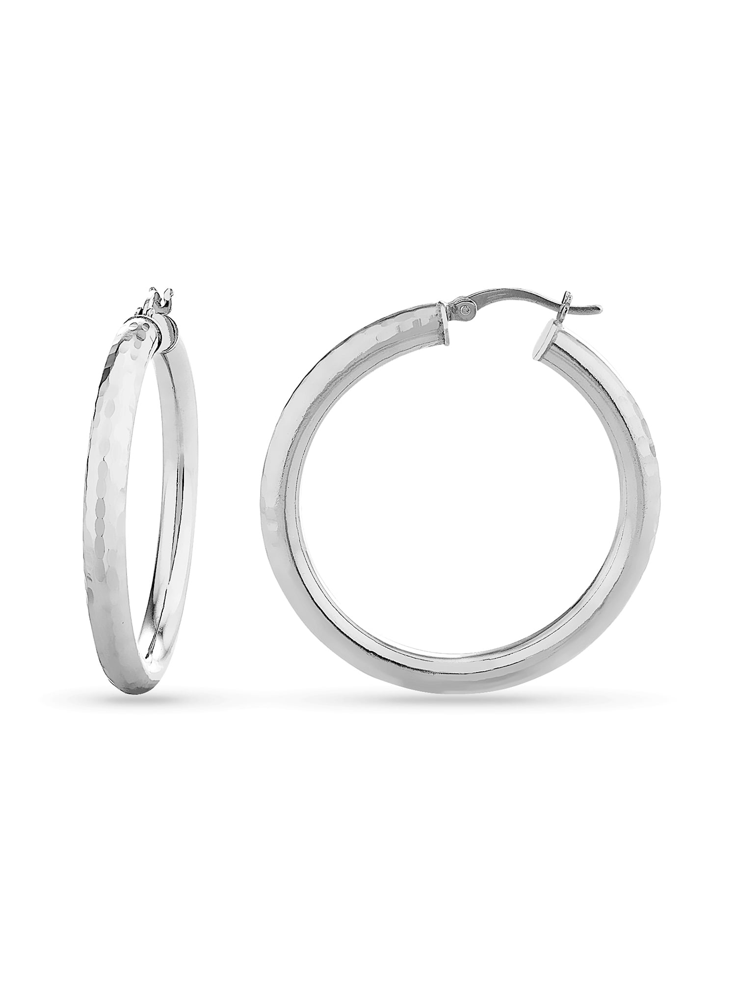 BRILLIANCE Sterling Silver Diamond Cut Hoop Earrings