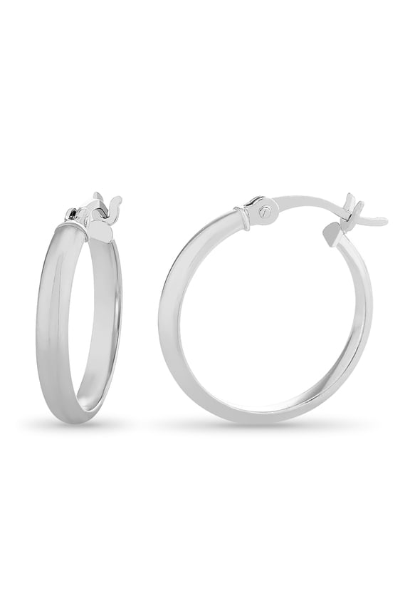 BRILLIANCE Sterling Silver Polished Square Tubing Hoop Earrings