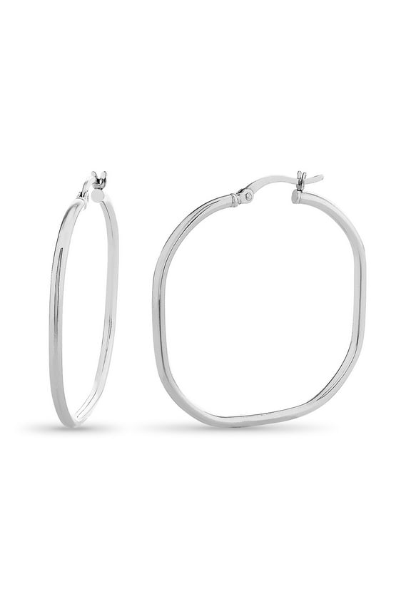 BRILLIANCE Sterling Silver Rounded Square Hoop Earrings