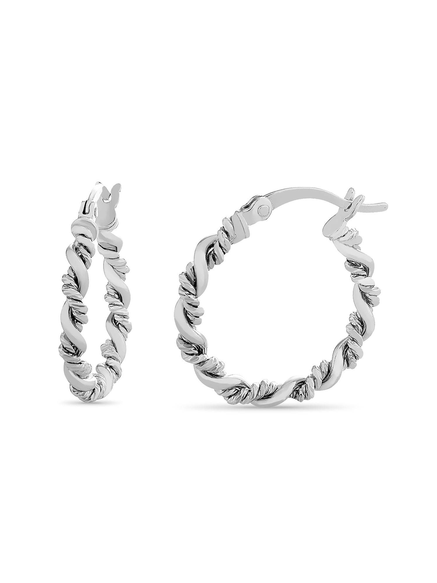 BRILLIANCE Sterling Silver Textured Wrap Twist Hoop Earrings