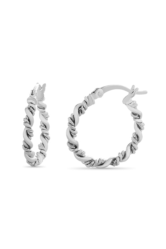 BRILLIANCE Sterling Silver Textured Wrap Twist Hoop Earrings