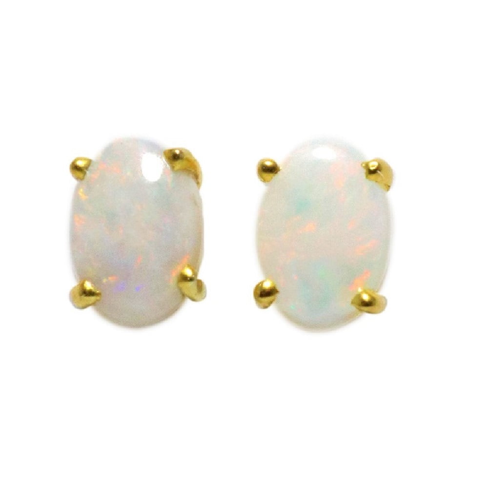 AUSTRALIAN OPAL DIRECT BRILLIANT FIRE 18KT GOLD PLATED AUSTRALIAN WHITE OPAL STUD EARRINGS