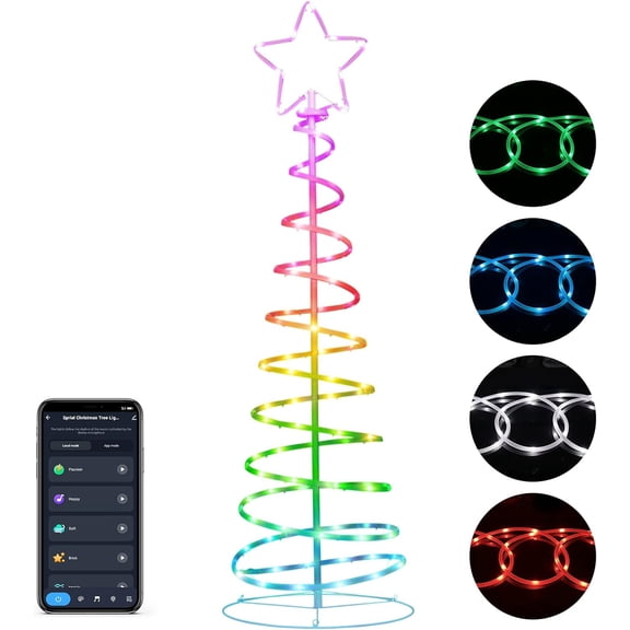 BRILLIHOOD 5Ft Spiral Lighted Christmas Tree, LED Color Changing  Tree Light with 40 Scene Modes & Music Sync, Smart App Control Christmas Decor for Indoor Outdoor Home Yard Porch