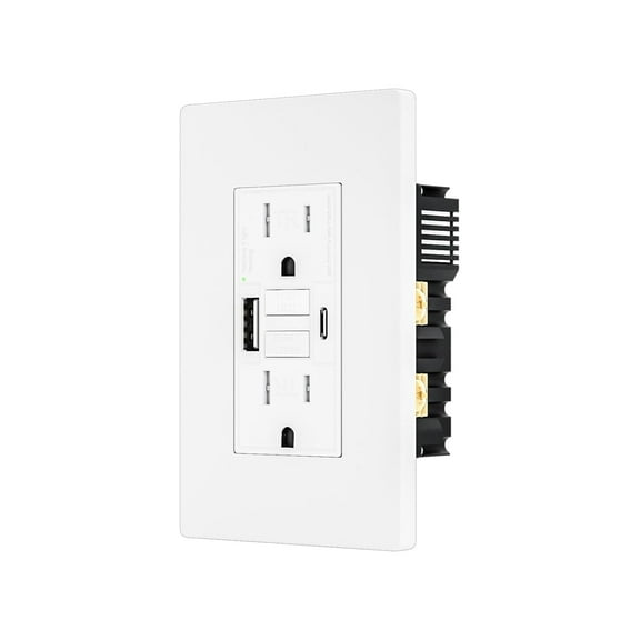 BRILLTECH 15AMP GFCI Outlet with 4.8A/24W Type A & Type C USB Charging Ports, Self-Test, Tamper Resistant, GFCI Receptacle Outlet, Screwless Wall Plate Include, ETL Listed, White