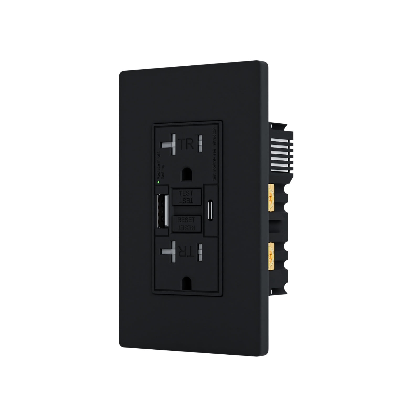 BRILLTECH 20AMP GFCI Outlet with 4.8A/24W Type A & Type C USB Charging Ports, Self-Test, Tamper Resistant, GFCI Receptacle Outlet, Screwless Wall Plate Include, ETL Listed, Black