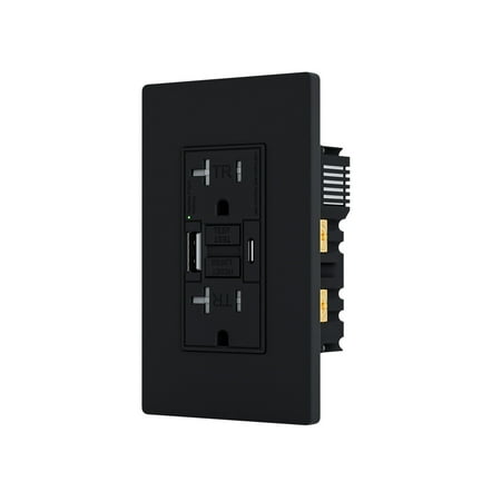 BRILLTECH 20AMP GFCI Outlet with 4.8A/24W Type A & Type C USB Charging Ports, Self-Test, Tamper Resistant, GFCI Receptacle Outlet, Screwless Wall Plate Include, ETL Listed, Black