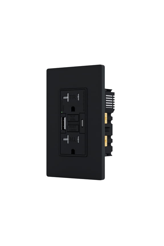 20AMP GFCI Outlet with 4.8A/24W Type A & Type C USB Charging Ports, Self-Test, Tamper Resistant, GFCI Receptacle Outlet, Screwless Wall Plate Include, ETL Listed, Black