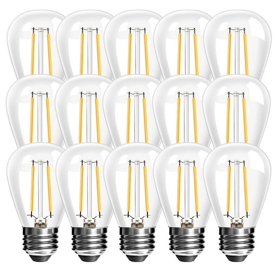 BRIMAX 15Pack S14 2W 2700K Soft White LED Filament Bulbs, E26 Medium Screw Base 2W to Replace 11/20/25W, 180LM Dimmable LED Edison Bulbs for Patio Sputnik Chandelier