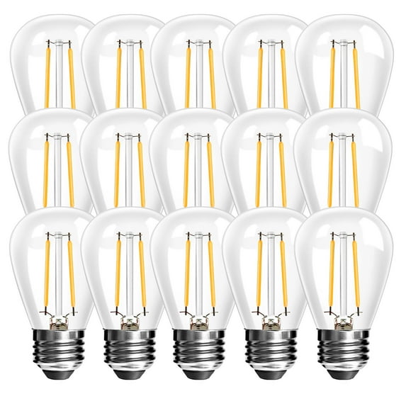 BRIMAX 15Pack S14 2W 2700K Soft White LED Filament Bulbs, E26 Medium Screw Base 2W to Replace 11/20/25W, 180LM Dimmable LED Edison Bulbs for Patio Sputnik Chandelier