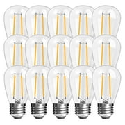 BRIMAX 15pcs S14 2W LED Indoor Outdoor Bulbs to Replace String Light Edison Bulbs, E26 Base 2200K Warm White LED Bulbs 2W Equivalent to 20W, Dimmable Bulbs with Glass Cover