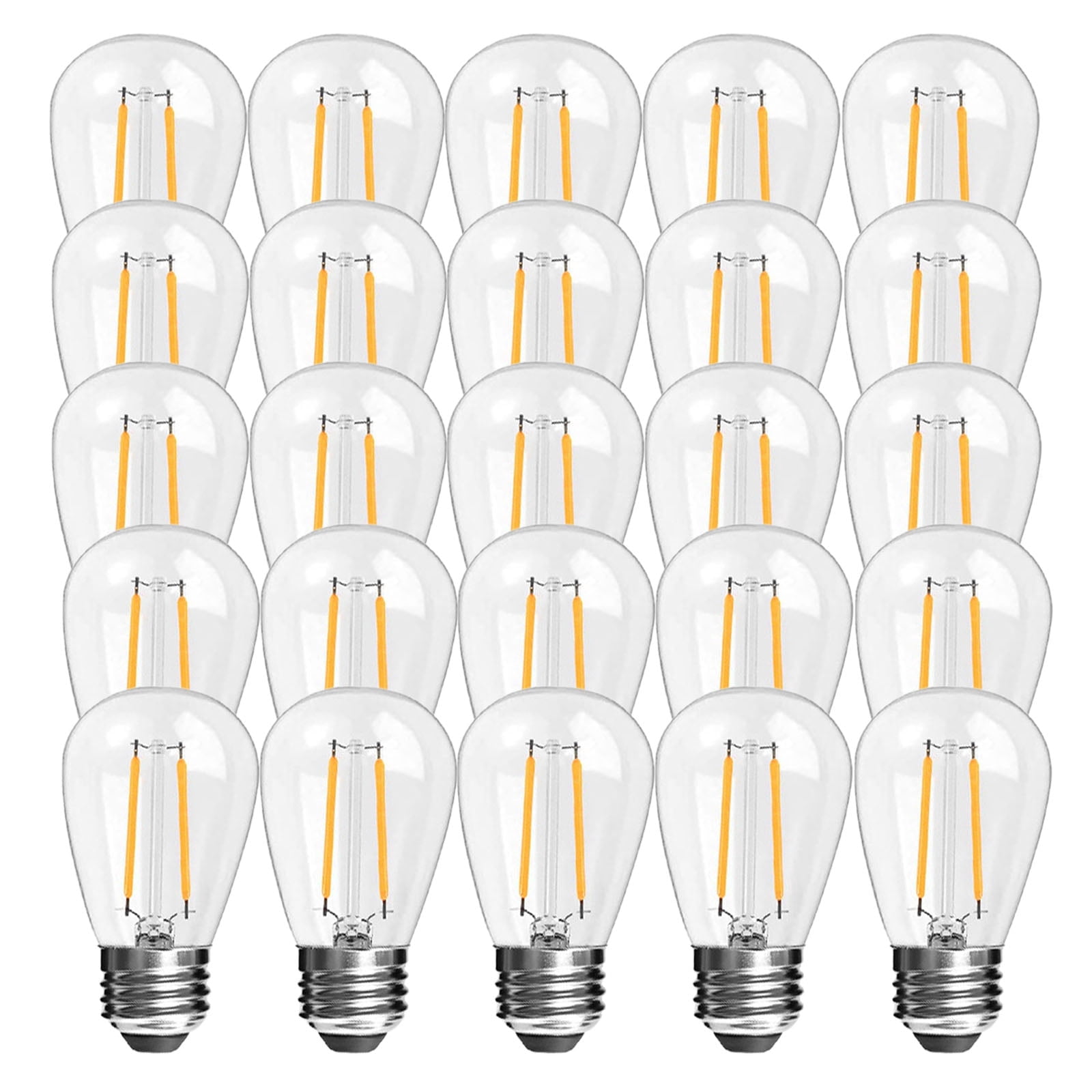 BRIMAX 25Pack S14 2W 2700K Soft White LED Filament Bulbs, E26 Medium Screw Base CRI80+, 2W to Replace 11/20/25W Dimmable 30000+ Life Span Bulbsfor Patio Wall Lanterns