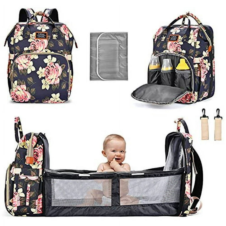 BRINCH Diaper Bag Backpack,Waterproof Diaper Bags,Large Capacity  Multifunctional Diaper Bag Organizer for Women/Mom/Girls (Peony) 