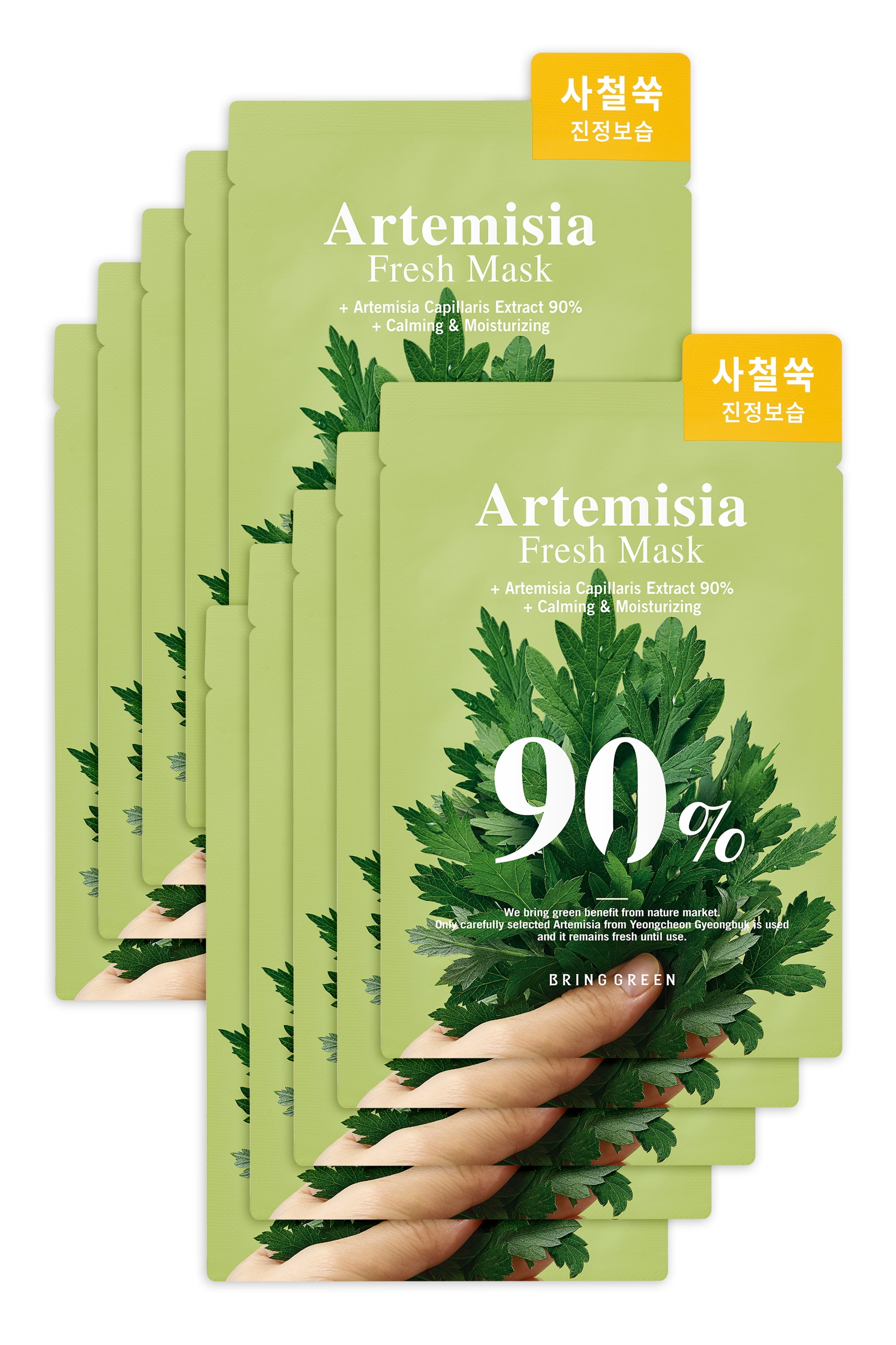 BRING GREEN Artemisia 90 Fresh Mask 10EA Korean Skin Care Beauty Products & Hydrating Face