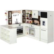 BRINJOY 3-Piece Kids Kitchen Playset, Walk-in Wooden Play Kitchen Set for Toddlers, Modular Pretend Play Kitchen w/Light&Sound, Large Corner Kitchen Cooking Toy