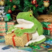 BRINJOY Giant Frog Stuffed Animal, 28" Large Plush Green Tree Frog w/Magnet, Christmas Stickers, Big Stuffed Lifelike Frog, Jumbo Oversized Toy for Toddlers Kids Boys Girls, Age 3+