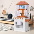 thumbnail image 1 of BRINJOY Kids Kitchen Playset, Double-Sided Wooden Play Kitchen for Toddlers w/Oven, Window, Play Food, Apron, Towel, 2 in 1 Realistic Pretend Play Cooking Toy Kitchen Set Gift for Girls Boys Age 3+, 1 of 8
