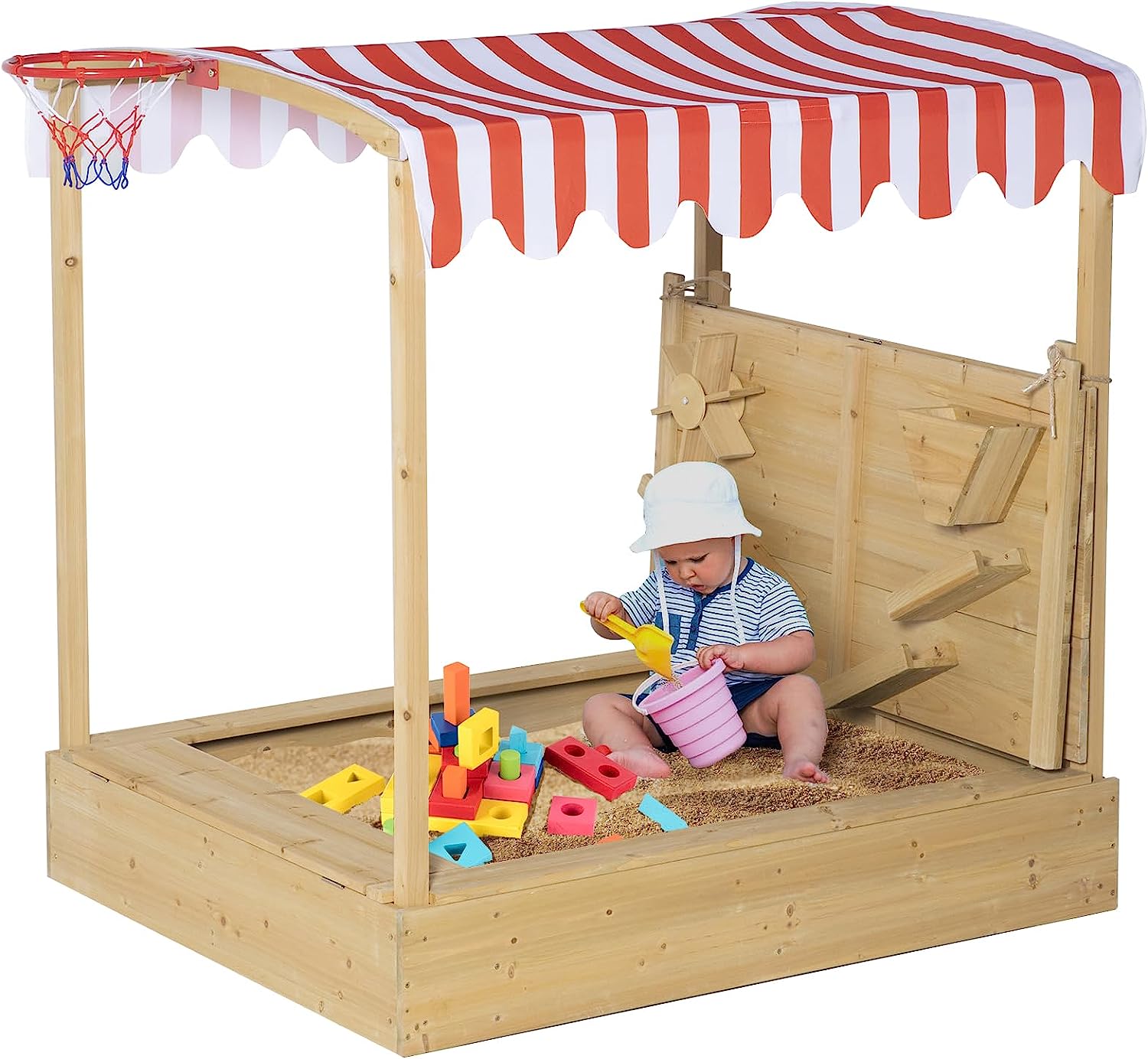 Best Choice Products Kids Wooden Cabana Sandbox w/ Bench Seats, UV