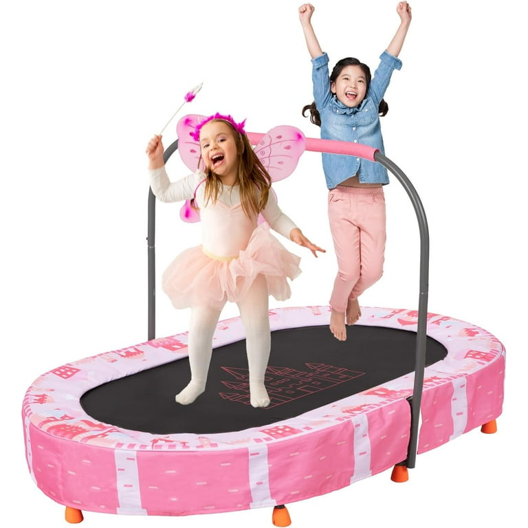 BRINJOY Kids Trampoline with Handle Mini Rebounder Double Trampoline for 2 Kids w Safety Pad Foldable Exercise Trampoline for Toddlers Boys Girls