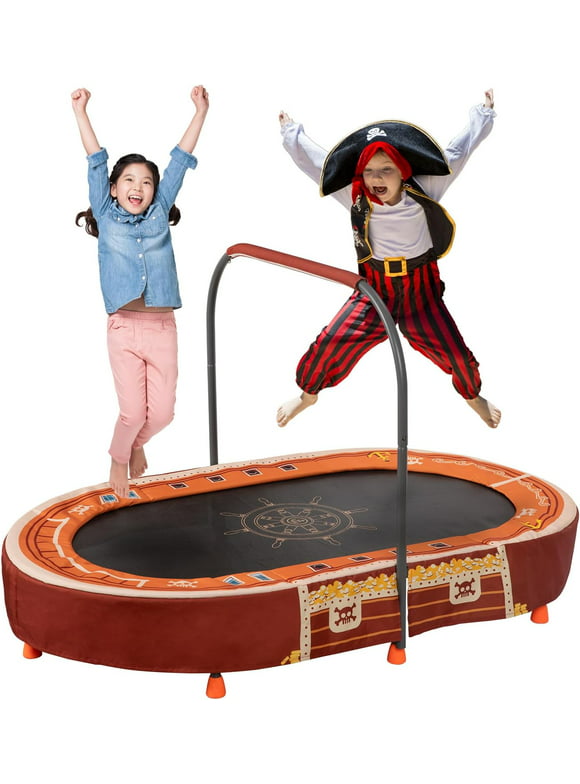 BRINJOY Kids Trampoline with Handle, Mini Rebounder Double Trampoline for 2 Kids w/Safety Pad, Foldable Exercise Trampoline for Toddlers Boys Girls Indoor Outdoor Cardio Max Load 200 lbs
