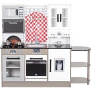 BRINJOY Kitchen Playset for Kids, Wooden Toddler Kitchen Set w/Curtains, Coffee Maker, Storage Shelf, Stove,Sink, Utensils, Light & Sound, Kids Pretend Play Kitchen Toy Gift for Girls Boys 3-Stage