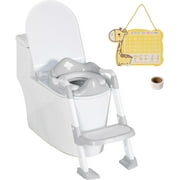 Brinjoy Potty Training Seat with Step Stool, Toddler Toilet Seat w/Ladder, Potty Training Chart, Splash Guard & Upgraded Non-Slip Pads, Kids Foldable Training Toilet Potty Chair(Gray)