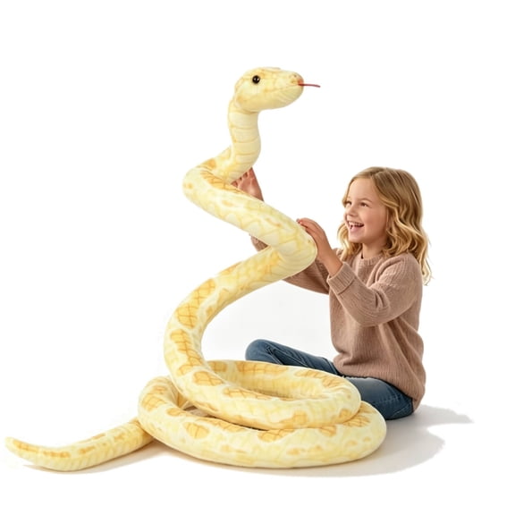 BRINJOY Giant Anaconda Snake Stuffed Animal, 149 inch Huge Snake Plush Toy, Large Lifelike Snake Plushie for Kids, Halloween & Jungle Party Decor,Yellow