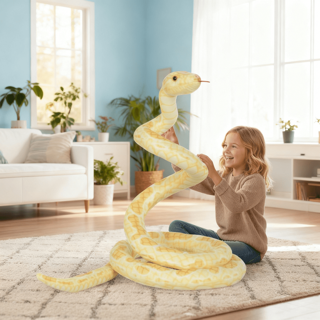 BRINJOY Yellow Giant Snake Stuffed Animal, 149 inch Large Snake Lifelike Jumbo Animal Plush Toy for Kids, Curving Huge Snake for Boys & Girls Gift on Birthday Baby Shower Party