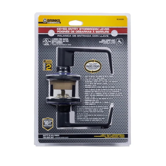 BRINKS COMMERCIAL Heavy Duty Commercial Lever Matte Black Storeroom Door keyed
