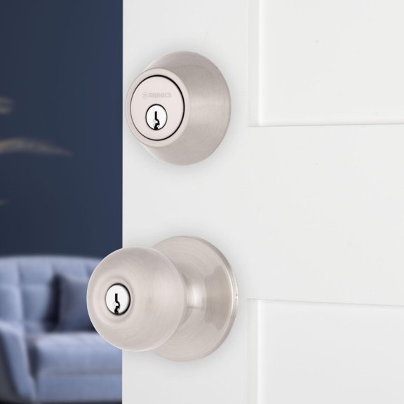 BRINKS Front Door Lock Traditional Single Cylinder Deadbolt Easy Installation, Keyed Entry, Pick Resistant Security for Home and Residence (Front Door Deadbolt with Knob, 1 Pack)