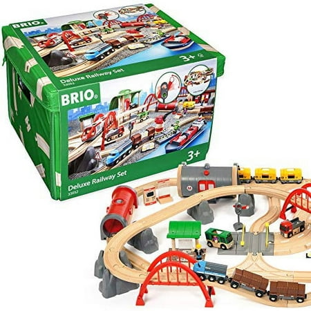 BRIO World 33052 Deluxe Railway Set | Wooden Toy Train Set for Kids Age 3 and Up, Green