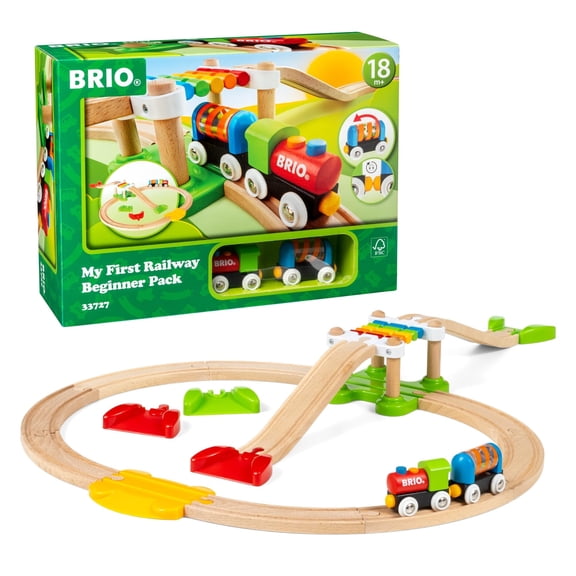 BRIO My First Railway Beginner Pack - 18-Piece FSC-Certified Wood Train Set - Compatible with All BRIO Sets