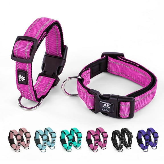 BRIOPAWS 2 Pack Reflective Dog Collar,Soft Neoprene Padded Dog Collar with Quick Release Buckle,Adjustable Breathable Pet Collar for Large Dogs(L,Rose Red)