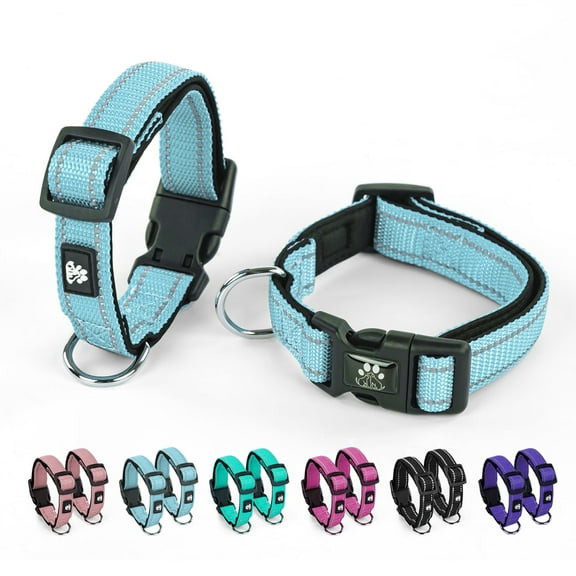 BRIOPAWS 2 Pack Reflective Dog Collar,Soft Neoprene Padded Dog Collar with Quick Release Buckle,Adjustable Breathable Pet Collar for Medium Dogs(M,Blue)
