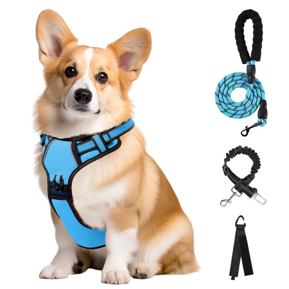 BRIOPAWS No Pull Dog Harness for Medium Large Dogs, 360° Reflective Dog Vest Harness with Easy Control Handle,Blue