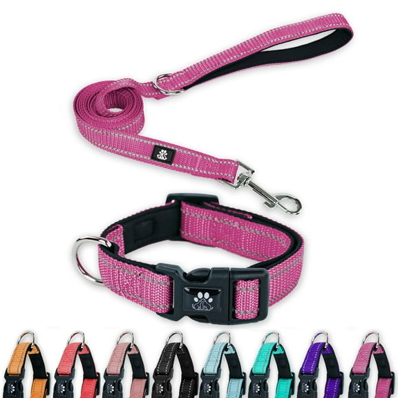 BRIOPAWS Reflective Dog Collar and Leash Set,Soft Neoprene Pet Collar with Quick Release Buckle,Adjustable Nylon Dog Collars for Small Dogs(S 5FT Leash,Rose Red)