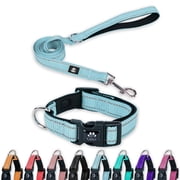 BRIOPAWS Reflective Dog Collar and Leash Set,Soft Neoprene Pet Collar with Quick Release Buckle,Adjustable Nylon Dog Collars for Small Dogs(XS+5FT Leash,Blue)