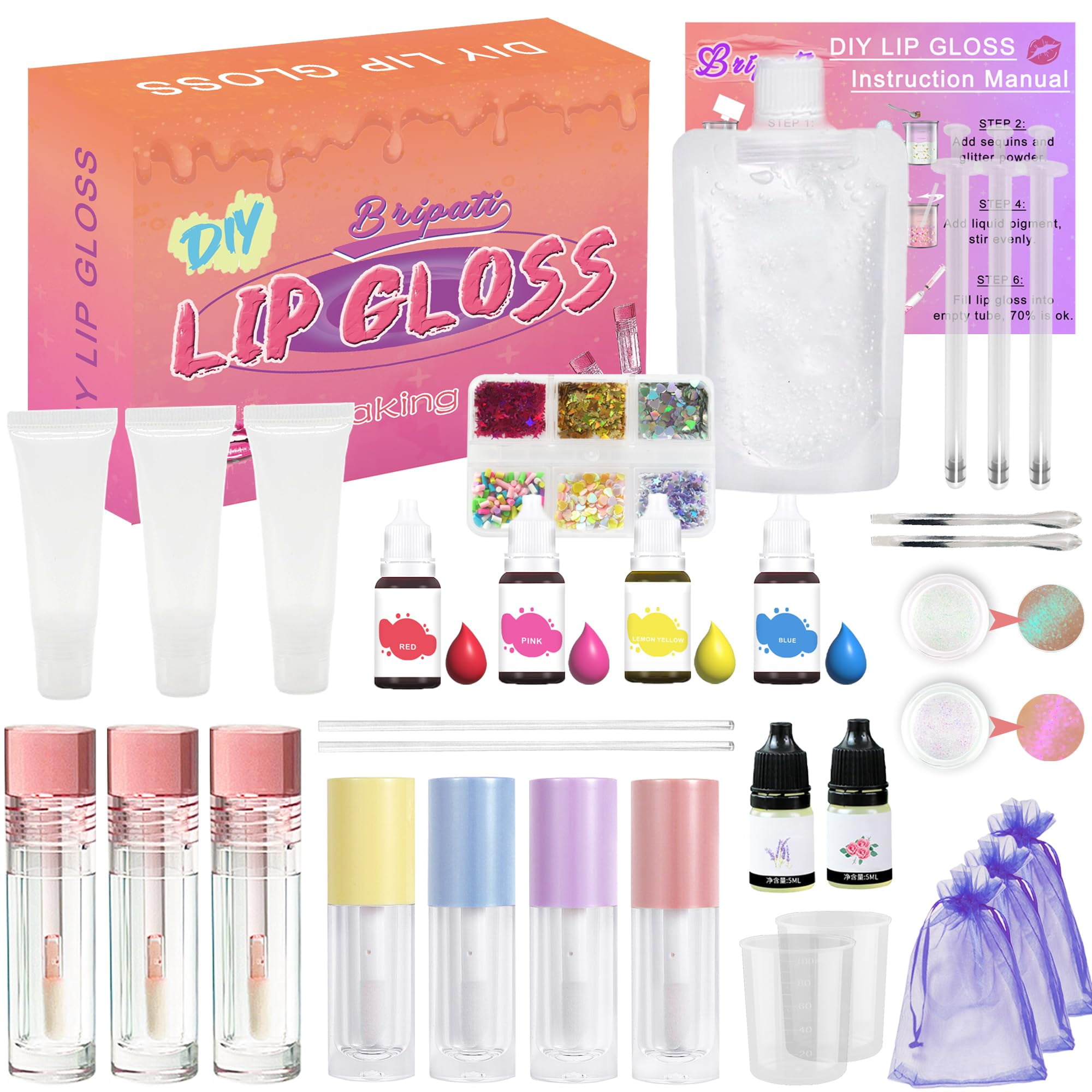 BRIPATI DIY Lip Gloss Making Kit Lip Gloss Supplies to Make Your Own Lip Gloss Lip Gloss Making Supplies Set DIY Lip Gloss Kit for Girls Beginner Lip Gloss Kit DIY