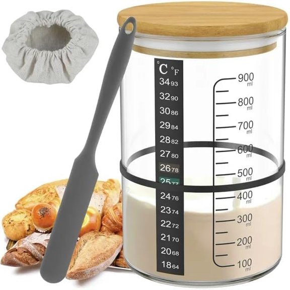 BRIRILINE Pro Sourdough Bread GGA1 Starter Kit - 34 oz sourdough jar with 5 unique features for the perfect sour dough bread & sourdough starter kit - baking supplies (34oz-1pack)
