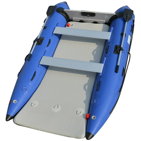 BRIS Inflatable Catamaran 11 ft Dinghy Mini Cat Boat with Foot Pump, Repair Kit