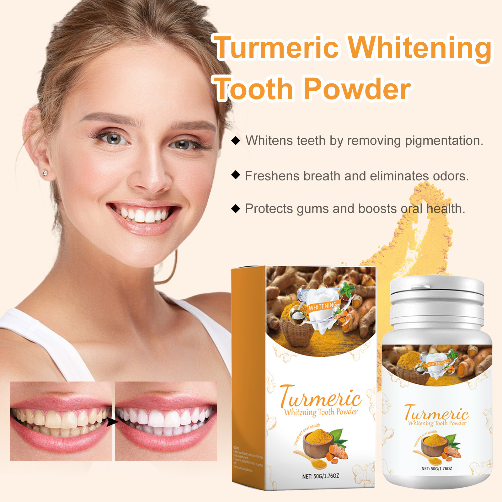 BRISEZZS Nuevos Productos! Curcuma Whitening Tooth Powder, Teeth