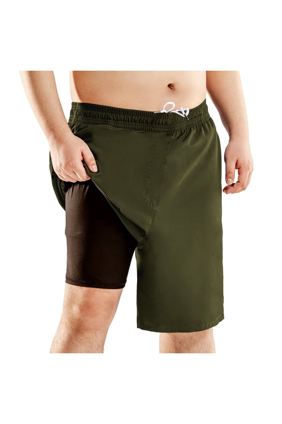 Mens Big and Tall Swim Trunks with Built-In Compression Liner, Quick Dry Board Shorts XL–6XL Armygreen