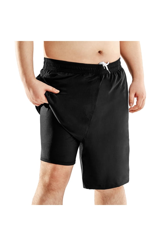Mens Big and Tall Swim Trunks with Built-In Compression Liner, Quick Dry Board Shorts XL–6XL Black