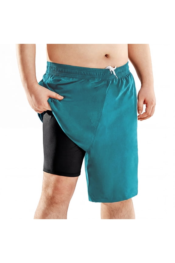 Mens Big and Tall Swim Trunks with Built-In Compression Liner, Quick Dry Board Shorts XL–6XL Blue