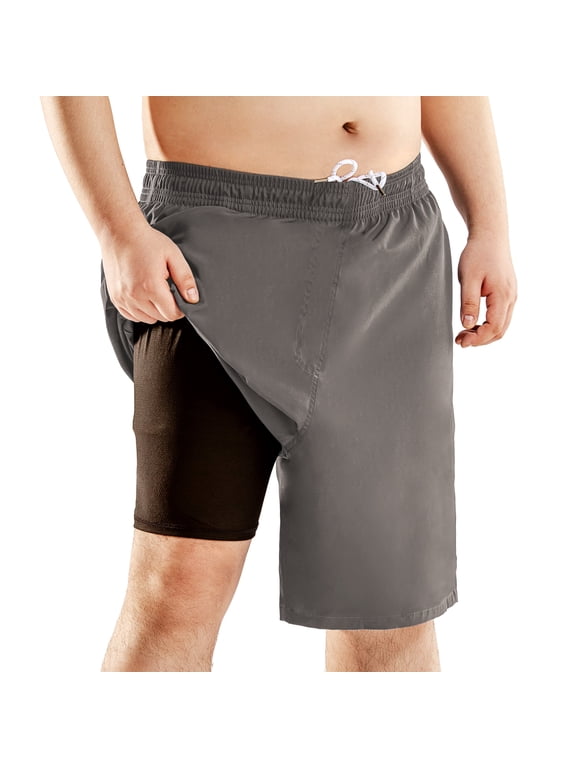 Mens Big and Tall Swim Trunks with Built-In Compression Liner, Quick Dry Board Shorts XL–6XL Gray
