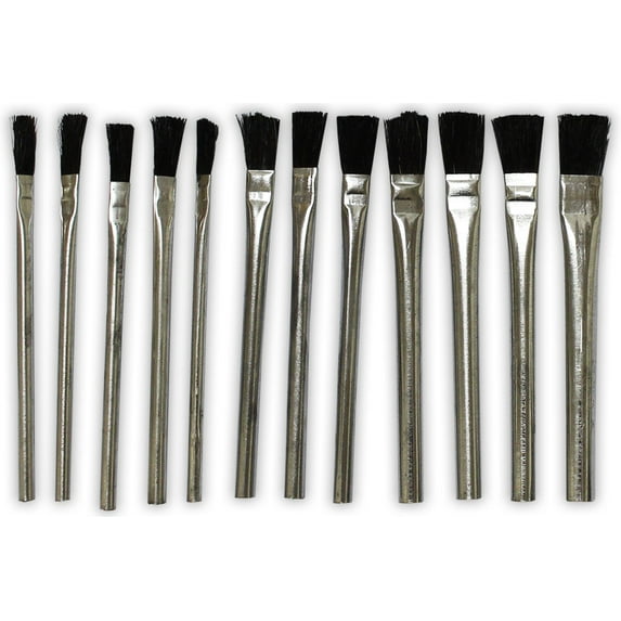 BRISTLE INDUSTRIAL BRUSHES 12 Pc Acid Brushes Set | Metal Handles | 7/8" (2.2 cm) Polypropylene Bristles | Multi-Use For Crafts & Industrial Jobs