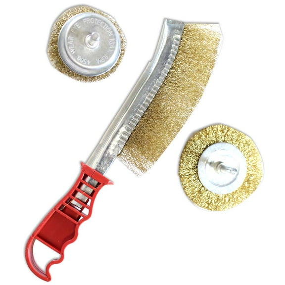 BRISTLE INDUSTRIAL BRUSHES 3 Pc Brass Wire Brush Trio Set | Compatible with Electric Drills & Hand Work | Perfect for Wood, Metal, Concrete, Rust & Paint Removal
