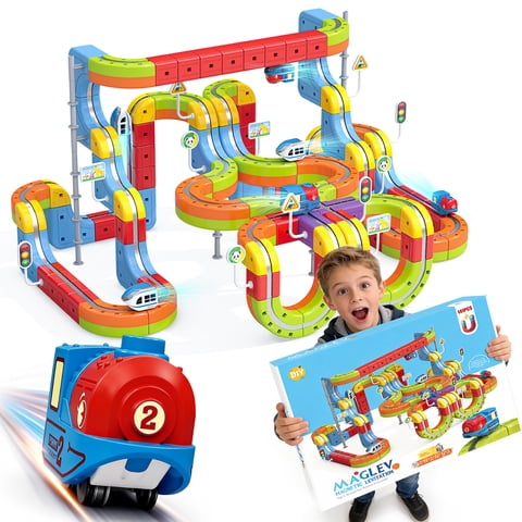 BRISTLIX 141PCS Magnetic Train Set with Electric Train, 3D Magnetic Race Track Building Toy, Flexible Track STEM Toy for Kids Ages 3-8